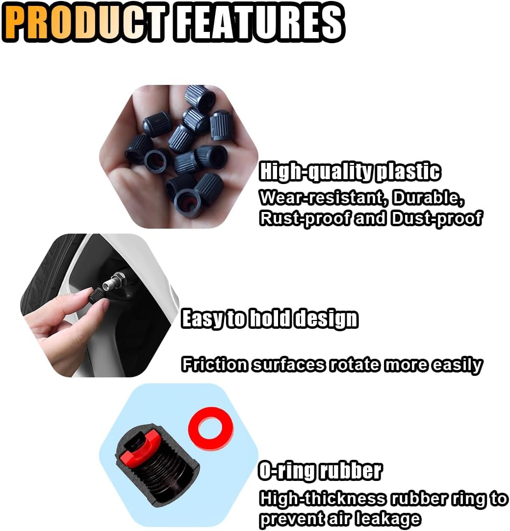 25PCS Tire Valve Stem Caps, Airtight Seal Stem Covers with O Rubber Ring, Car Tire Valve Dustproof Caps, Plastic Valve Stem Caps, Universal Accessories for Car SUV Bicycle Truck - Image 3