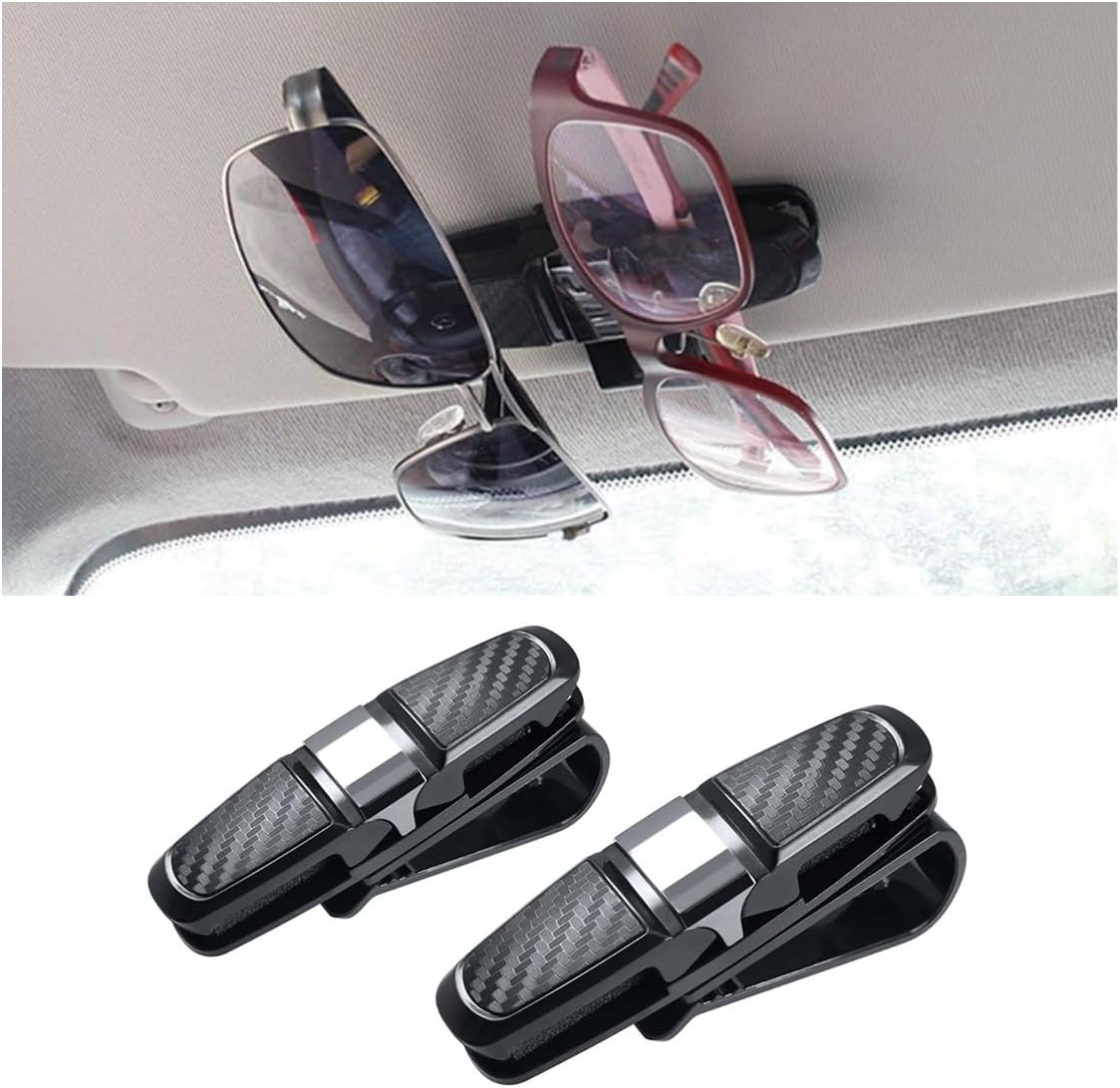 2PCS Glasses Holders for Car Sun Visor, Glasses Clip Organizer, Sunglasses Eyeglasses Mount with Ticket Card, Car Sun Visor Double-Ends Clip, 180 Degree Rotational Car Glasses Holder - Image 1