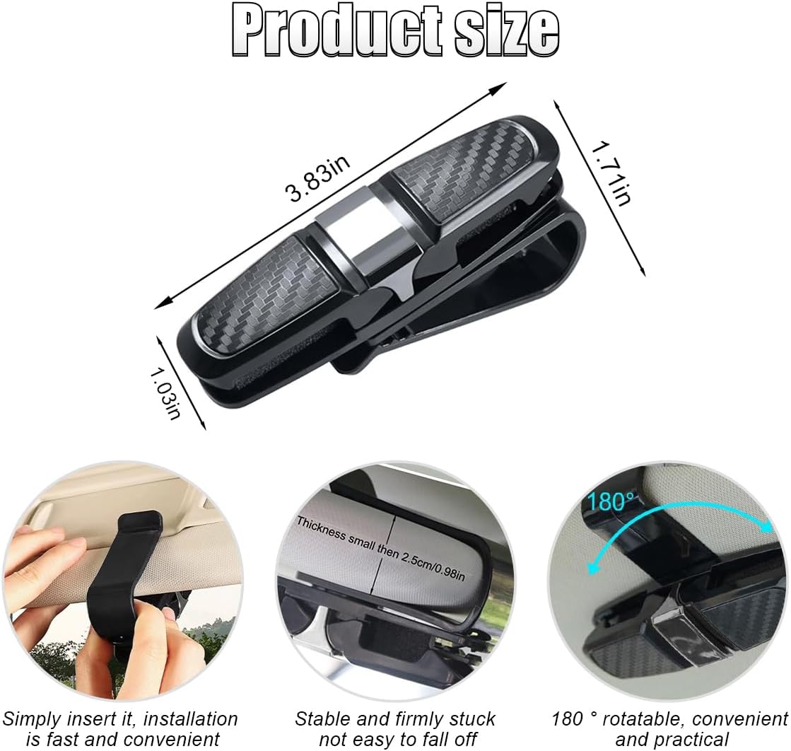 2PCS Glasses Holders for Car Sun Visor, Glasses Clip Organizer, Sunglasses Eyeglasses Mount with Ticket Card, Car Sun Visor Double-Ends Clip, 180 Degree Rotational Car Glasses Holder - Image 2