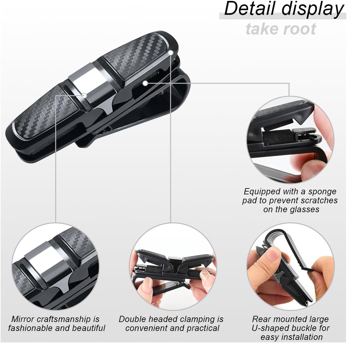 2PCS Glasses Holders for Car Sun Visor, Glasses Clip Organizer, Sunglasses Eyeglasses Mount with Ticket Card, Car Sun Visor Double-Ends Clip, 180 Degree Rotational Car Glasses Holder - Image 3