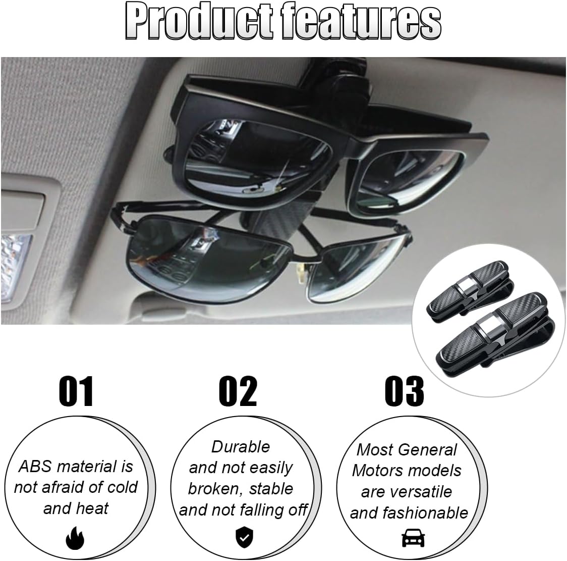 2PCS Glasses Holders for Car Sun Visor, Glasses Clip Organizer, Sunglasses Eyeglasses Mount with Ticket Card, Car Sun Visor Double-Ends Clip, 180 Degree Rotational Car Glasses Holder - Image 4