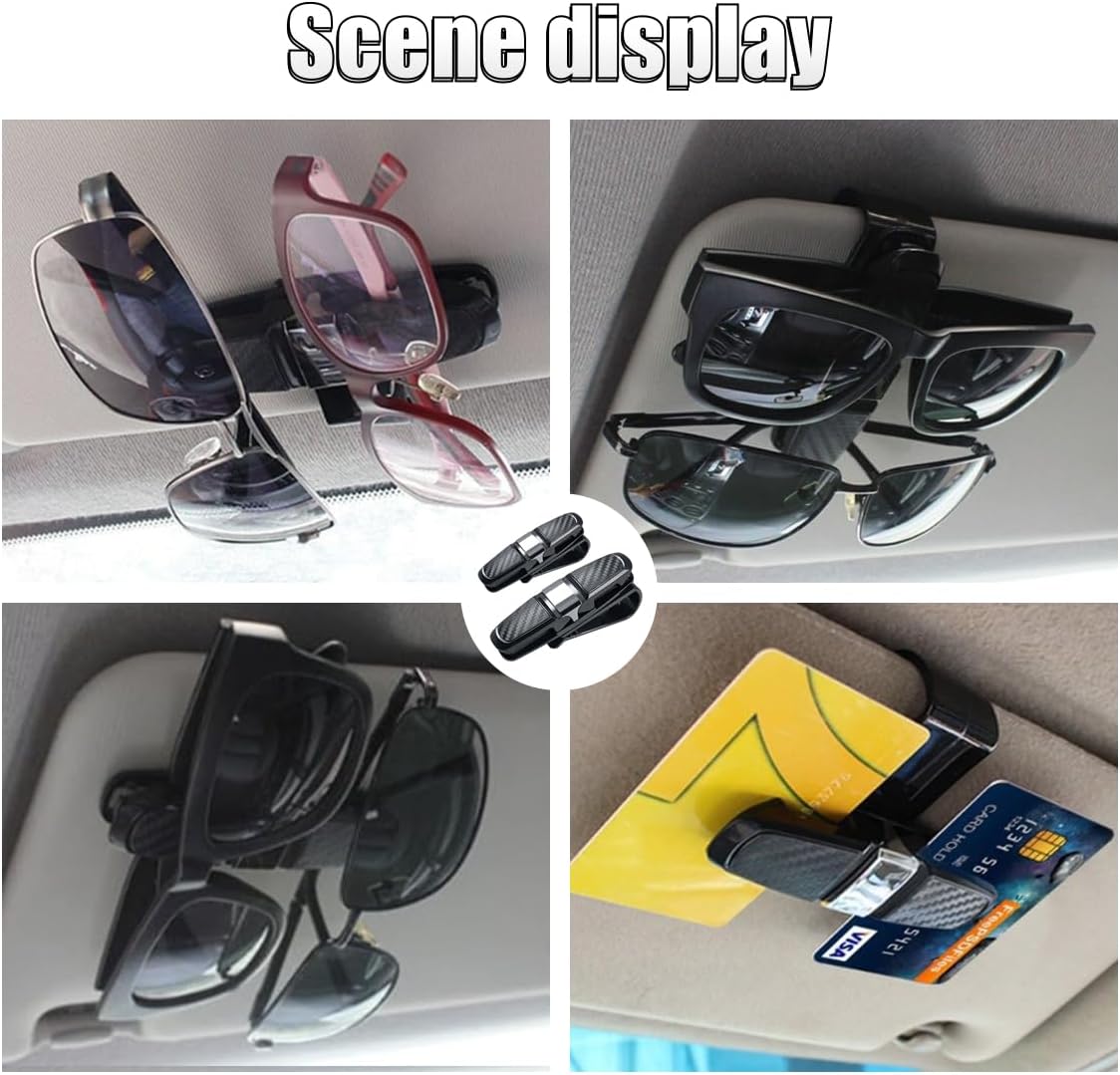 2PCS Glasses Holders for Car Sun Visor, Glasses Clip Organizer, Sunglasses Eyeglasses Mount with Ticket Card, Car Sun Visor Double-Ends Clip, 180 Degree Rotational Car Glasses Holder - Image 6