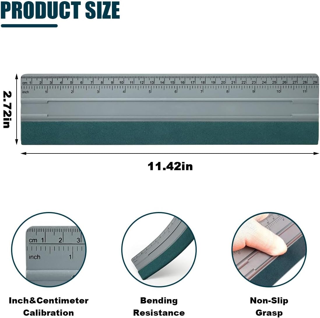 12 Inch Vinyl Wrap Squeegee, Window Tint Squeegee Installation Tool with Ruler 15CM & Suede Felt Edge, Car Vinyl Wrap Scraper Tool for Sign-Making Graphic Wallpaper Film Smoothing (12 Inch) - Image 2