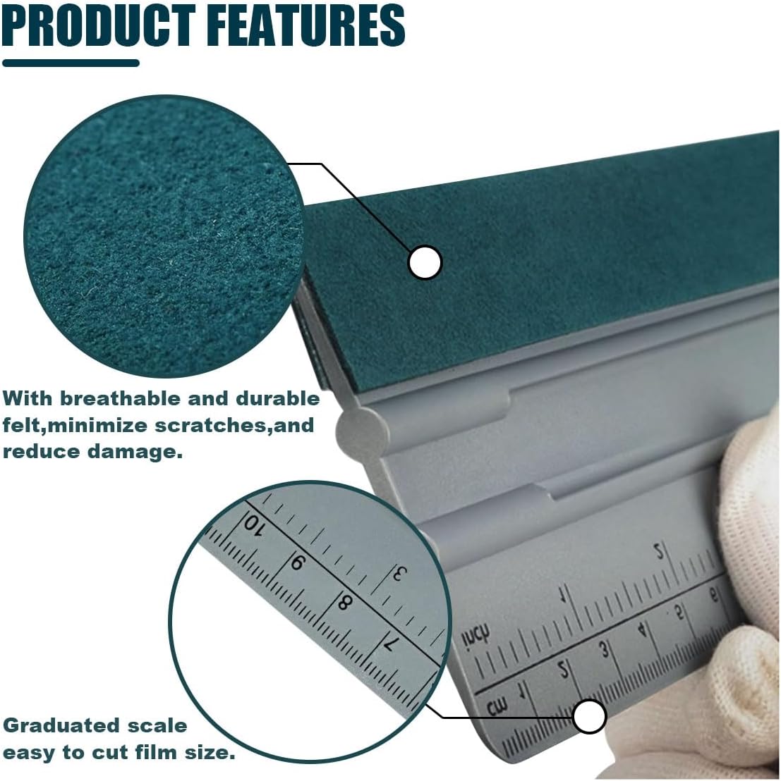 12 Inch Vinyl Wrap Squeegee, Window Tint Squeegee Installation Tool with Ruler 15CM & Suede Felt Edge, Car Vinyl Wrap Scraper Tool for Sign-Making Graphic Wallpaper Film Smoothing (12 Inch) - Image 3