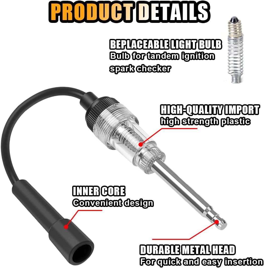 Inline Spark Plug Tester, Straight Boot Ignition Coil Tester Light, Car Small Engine Spark Tester, Armature Diagnostic Detector Tool for Car Lawnmower Internal External Engine (1 PC) - Image 3