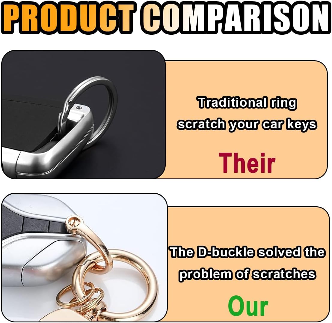 Genuine Leather Car Keychain, 360 Degree Rotatable Handmade Knit Sheepskin Keychain, Key Fob Holder with Anti-Lost D-Ring (Purple) - Image 3