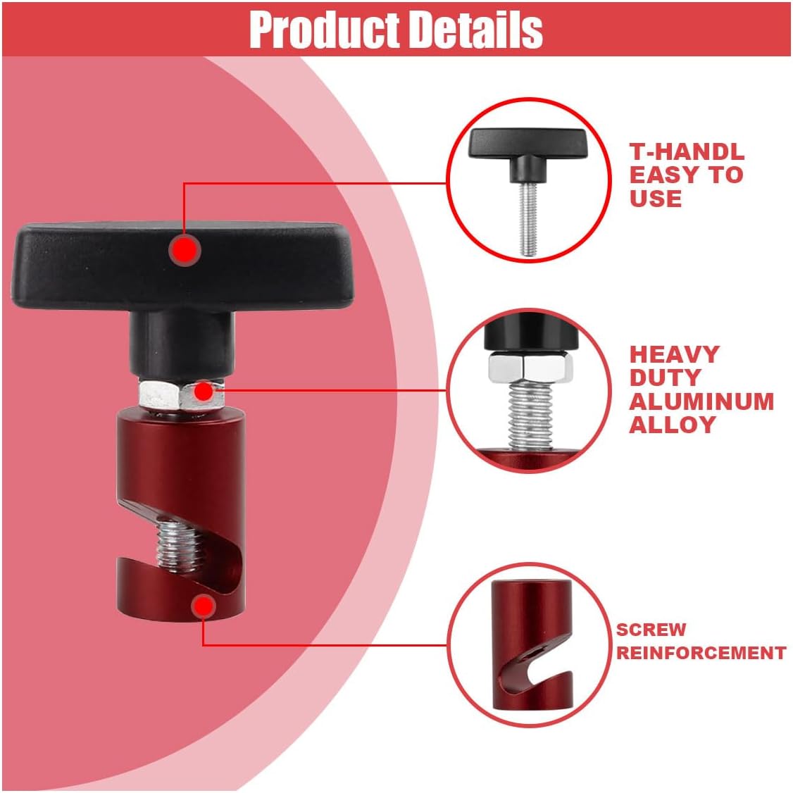 Car Lift Support Clamp, Hood Strut Clamp Spark Plug Caliper 2-in-1 Tool, Car Hoods Prop Rod Hood Stay Holder, Universal Auto Support Rod Retainer Accessories for Cars (Red) - Image 3
