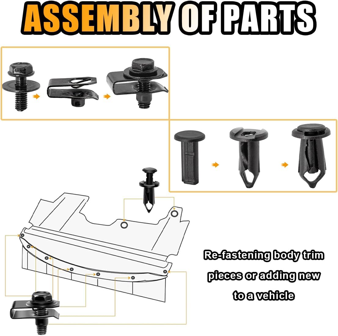 35PCS Car Body Bolts & Extruded U-Nuts Clips Kit - Bumper Fenders Liner Push Retainer Fastener Kit for Engine Under Cover, Universal Splash Shield Guard Bolts Fastener Rivet Clips for Most Cars - Image 5