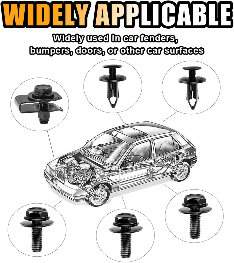 35PCS Car Body Bolts & Extruded U-Nuts Clips Kit - Bumper Fenders Liner Push Retainer Fastener Kit for Engine Under Cover, Universal Splash Shield Guard Bolts Fastener Rivet Clips for Most Cars - Image 6