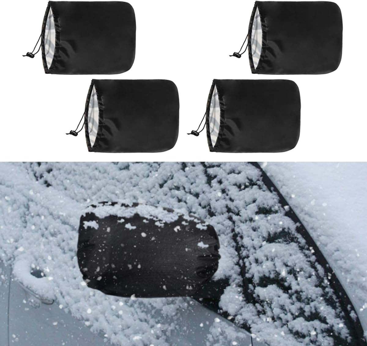 4PCS Car Side Mirror Covers - Waterproof Snow Mirror Cover Protects from Ice Snow Frost Dew Rain Bird Poop - Silver Coated Rearview Protection Cover Winter Snowproof Accessories for Cars Trucks SUVs - Image 1