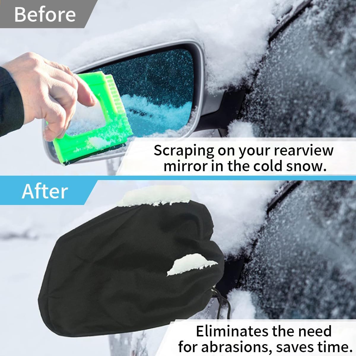 4PCS Car Side Mirror Covers - Waterproof Snow Mirror Cover Protects from Ice Snow Frost Dew Rain Bird Poop - Silver Coated Rearview Protection Cover Winter Snowproof Accessories for Cars Trucks SUVs - Image 4