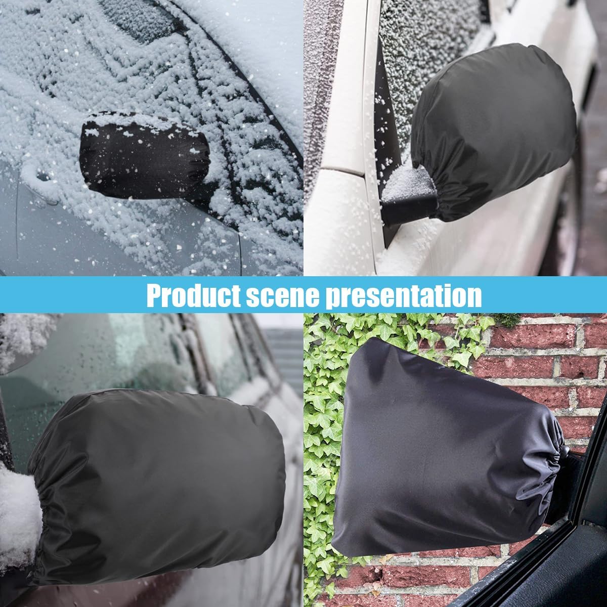 4PCS Car Side Mirror Covers - Waterproof Snow Mirror Cover Protects from Ice Snow Frost Dew Rain Bird Poop - Silver Coated Rearview Protection Cover Winter Snowproof Accessories for Cars Trucks SUVs - Image 5
