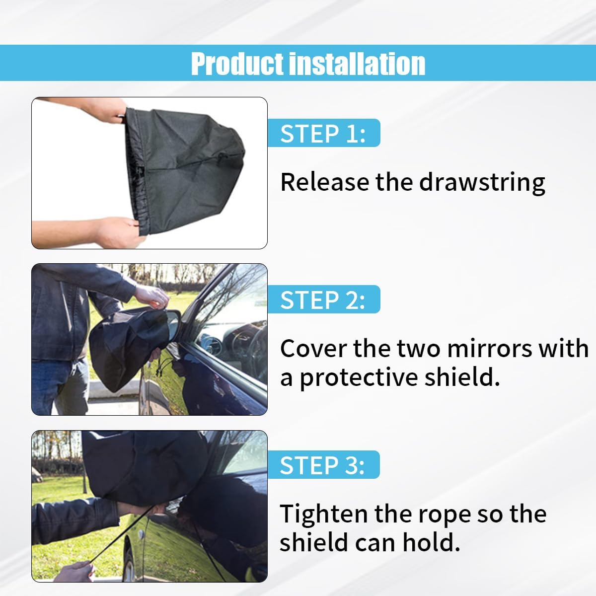 4PCS Car Side Mirror Covers - Waterproof Snow Mirror Cover Protects from Ice Snow Frost Dew Rain Bird Poop - Silver Coated Rearview Protection Cover Winter Snowproof Accessories for Cars Trucks SUVs - Image 6