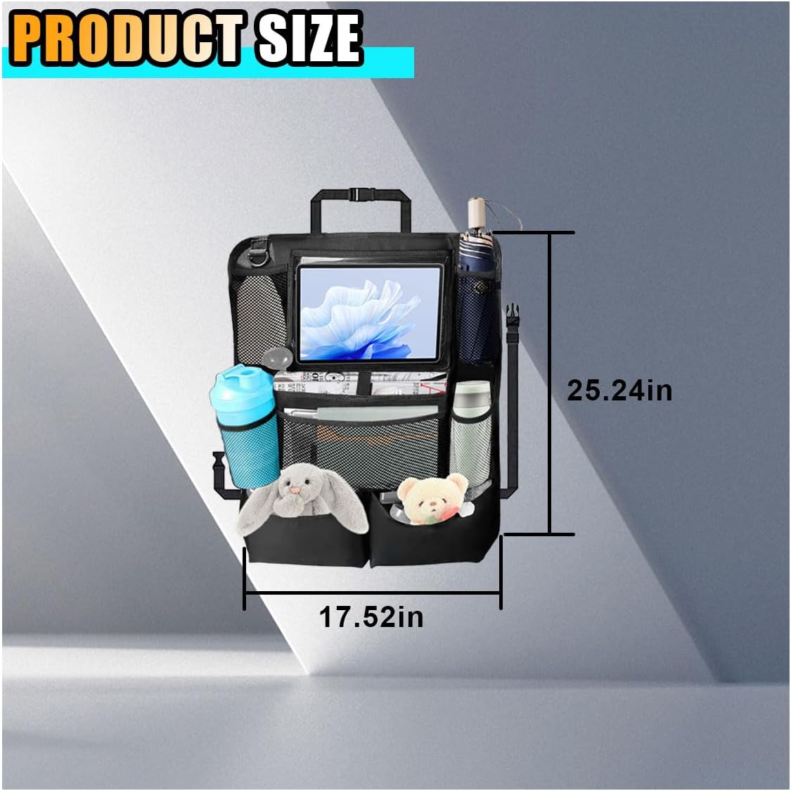 2PCS Car Backseat Organizer, Automotive Kick Mats Back Seat Protector for Kids, Vehicle Storage Organizer with 9 Pockets & Touch Screen Tablet Holder, Auto Travel Accessories for Truck SUV (Black) - Image 2