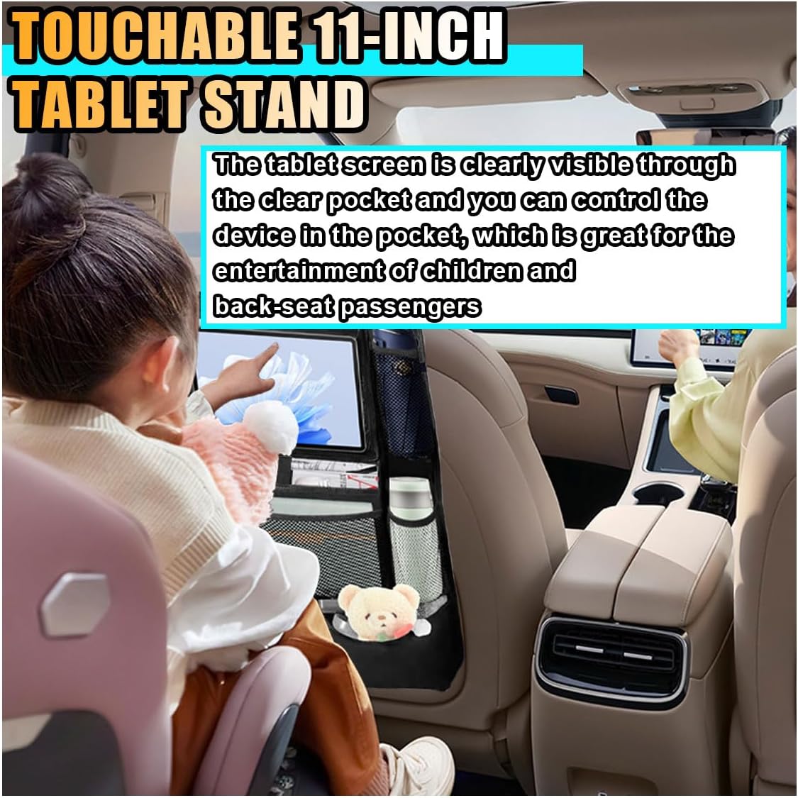 2PCS Car Backseat Organizer, Automotive Kick Mats Back Seat Protector for Kids, Vehicle Storage Organizer with 9 Pockets & Touch Screen Tablet Holder, Auto Travel Accessories for Truck SUV (Black) - Image 3