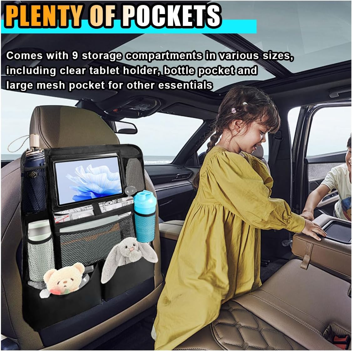 2PCS Car Backseat Organizer, Automotive Kick Mats Back Seat Protector for Kids, Vehicle Storage Organizer with 9 Pockets & Touch Screen Tablet Holder, Auto Travel Accessories for Truck SUV (Black) - Image 5