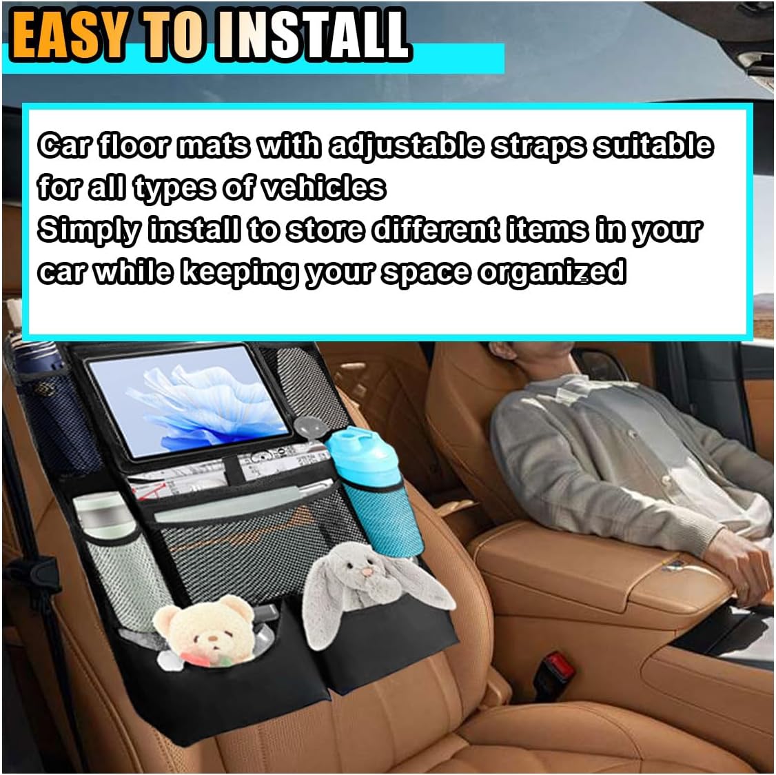 2PCS Car Backseat Organizer, Automotive Kick Mats Back Seat Protector for Kids, Vehicle Storage Organizer with 9 Pockets & Touch Screen Tablet Holder, Auto Travel Accessories for Truck SUV (Black) - Image 6