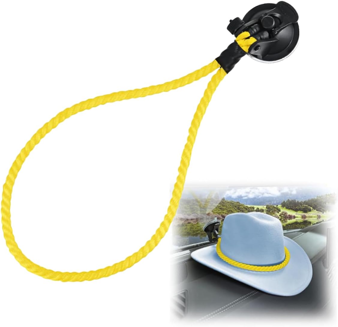 Hat Mounts for Cars, Handmade Rope Cowboy Hat Holder with Suction Cup, Hat Holder Rack to Keeps Your Hat On The Dash, Auto Universal Interior Accessories for Truck, SUV, Car (Yellow) - Image 1