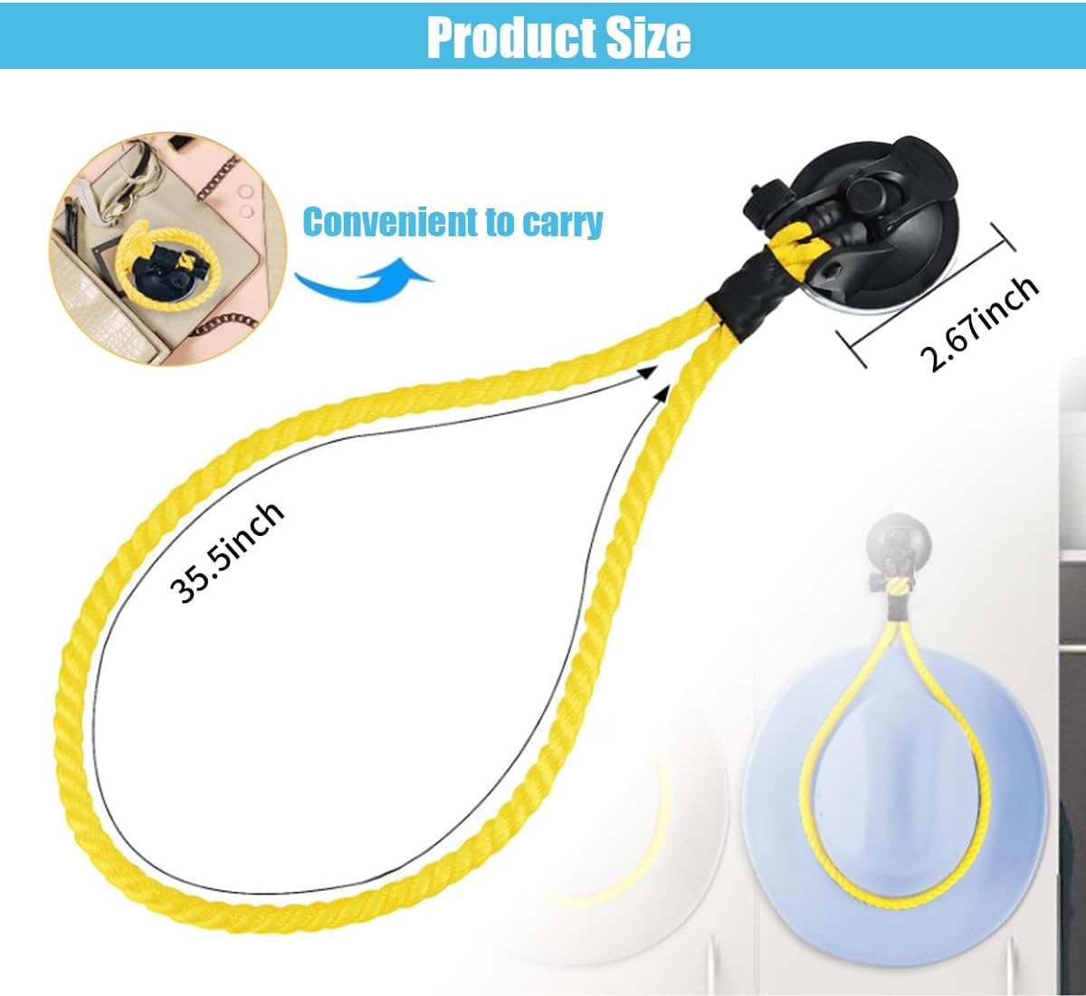 Hat Mounts for Cars, Handmade Rope Cowboy Hat Holder with Suction Cup, Hat Holder Rack to Keeps Your Hat On The Dash, Auto Universal Interior Accessories for Truck, SUV, Car (Yellow) - Image 2