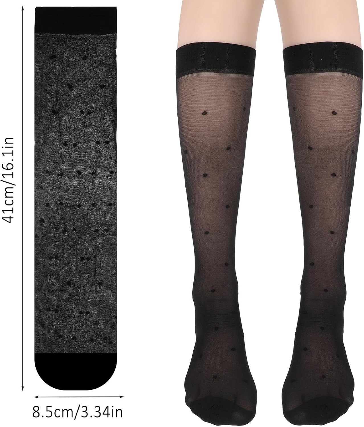 3 Pairs Women's Sheer Knee High Stockings, Black Dot Sheer Thin Socks, Stretchy Breathable Knee High Socks - Image 3