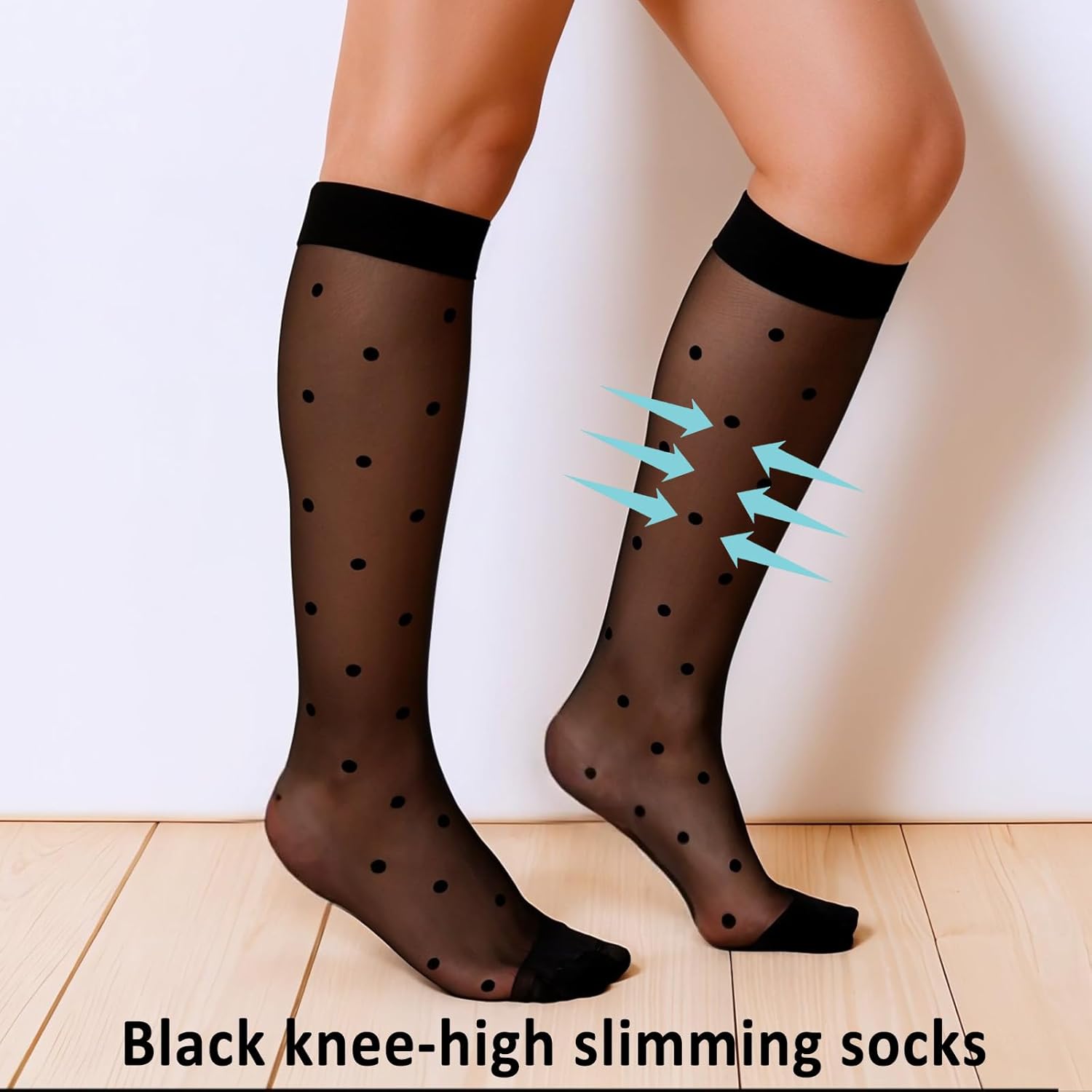 3 Pairs Women's Sheer Knee High Stockings, Black Dot Sheer Thin Socks, Stretchy Breathable Knee High Socks - Image 4