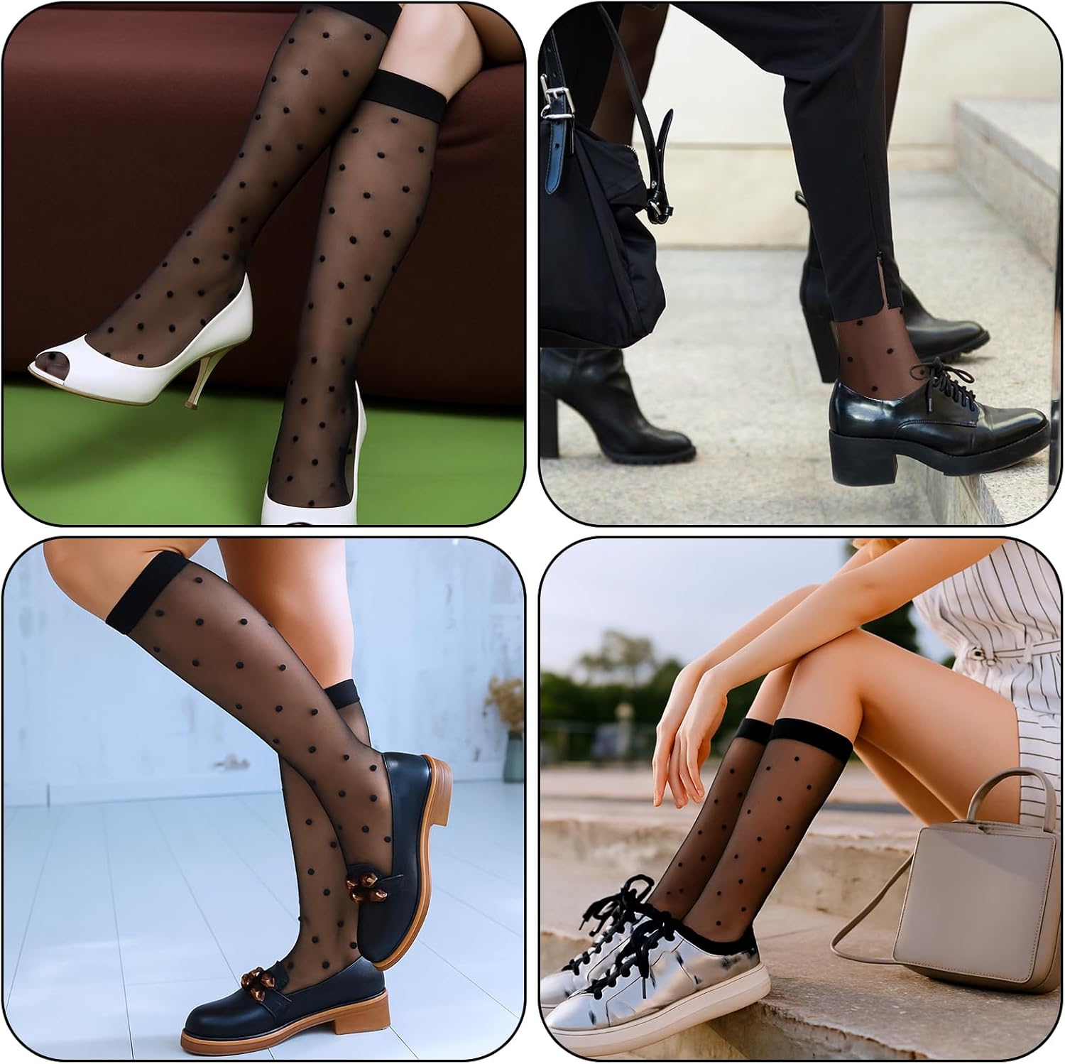 3 Pairs Women's Sheer Knee High Stockings, Black Dot Sheer Thin Socks, Stretchy Breathable Knee High Socks - Image 7