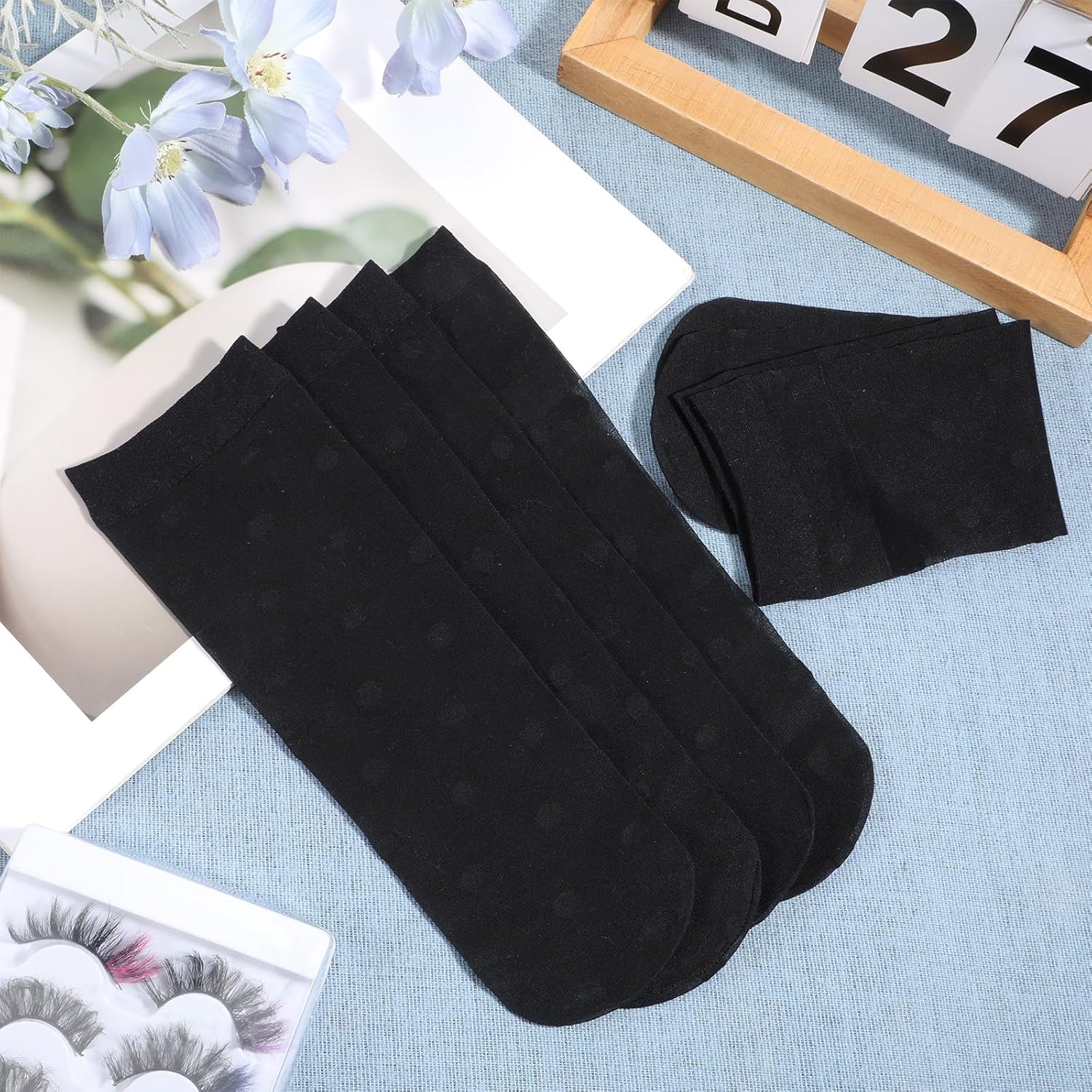 3 Pairs Women Sheer Ankle Socks, Sheer Polka Dot Ankle Dress Socks for Women, Stretchy Breathable Reinforced Toe Nylon Thin Fishnet Mesh Elegant Casual Lace Trouser Sockings (Black) - Image 3