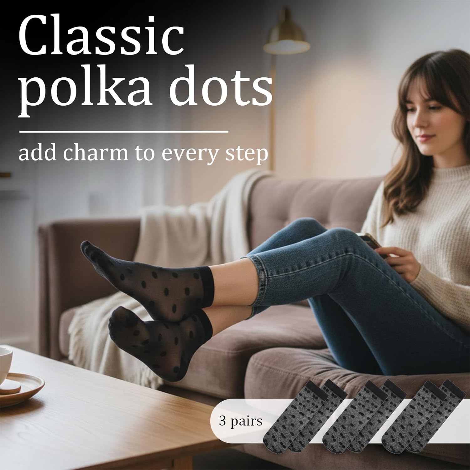 3 Pairs Women Sheer Ankle Socks, Sheer Polka Dot Ankle Dress Socks for Women, Stretchy Breathable Reinforced Toe Nylon Thin Fishnet Mesh Elegant Casual Lace Trouser Sockings (Black) - Image 7
