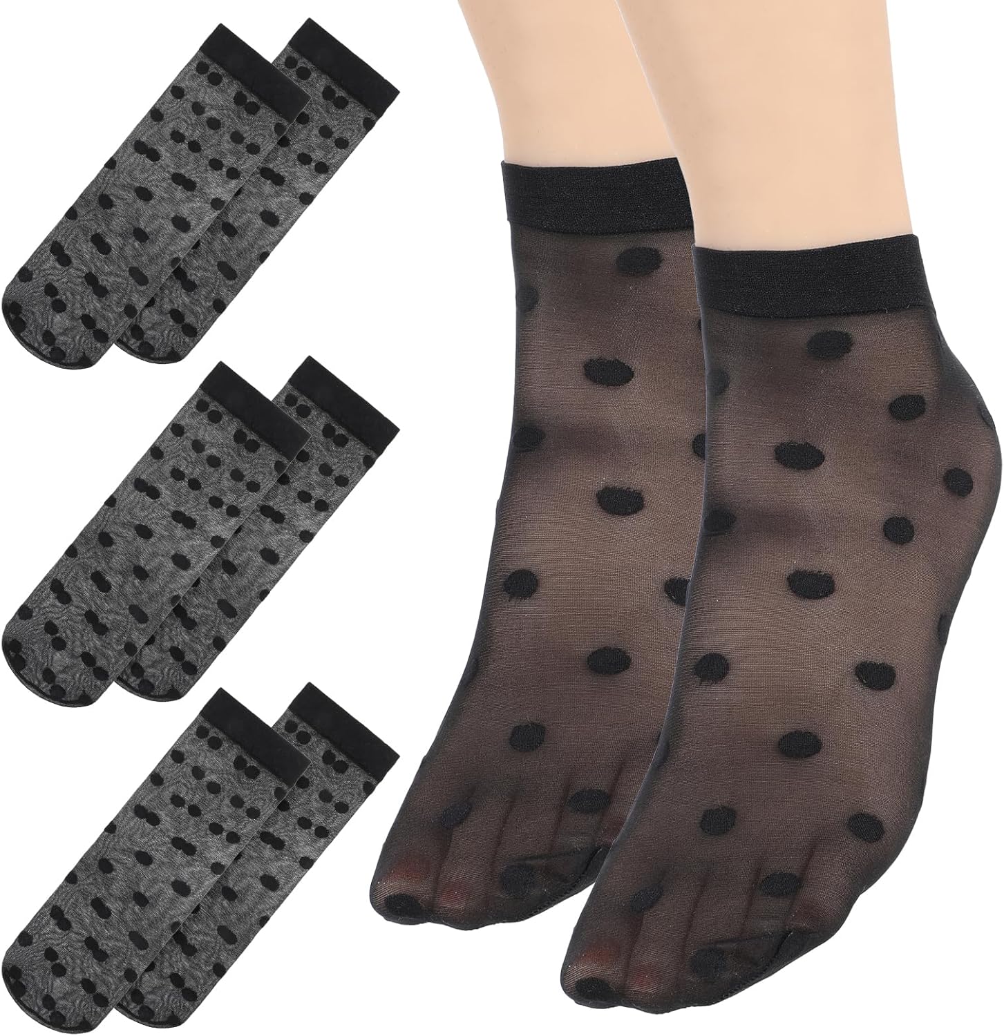 3 Pairs Women Sheer Ankle Socks, Sheer Polka Dot Ankle Dress Socks for Women, Stretchy Breathable Reinforced Toe Nylon Thin Fishnet Mesh Elegant Casual Lace Trouser Sockings (Black) - Image 8