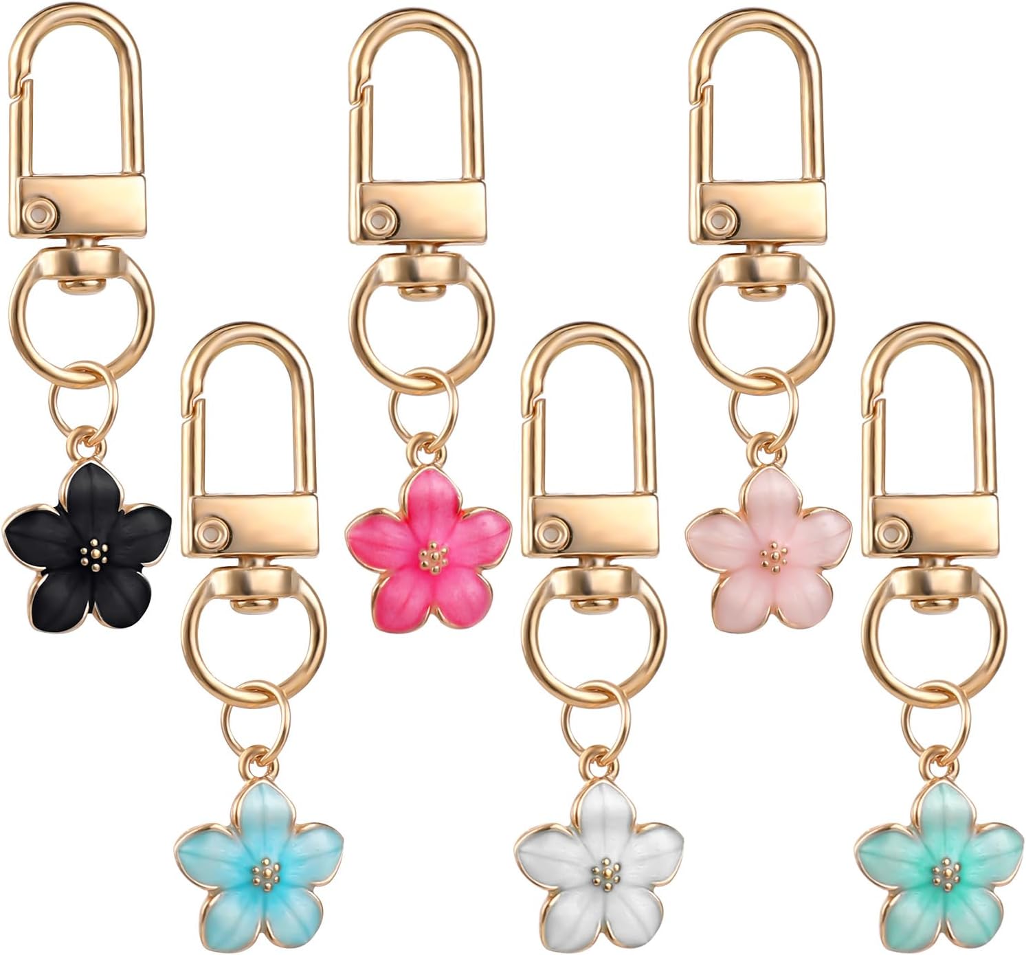 Cute Flower Keychain for Women, 6 Pcs Aesthetic Keychains Purse Charms Zipper Pull Charm Handbag Charms Bag Charms for Handbags Backpack Purse Accessories Car Keys Birthday Valentine Day Gifts - Image 1