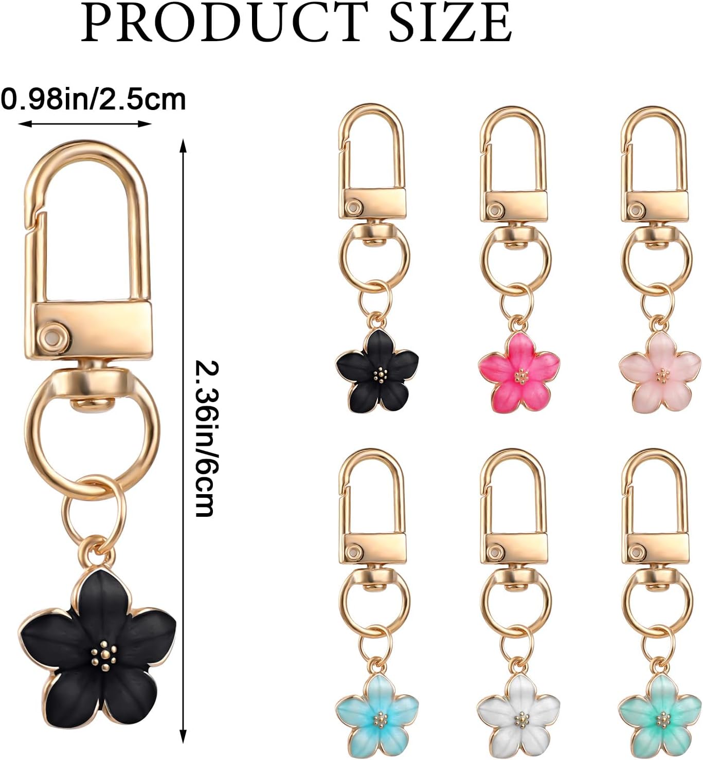 Cute Flower Keychain for Women, 6 Pcs Aesthetic Keychains Purse Charms Zipper Pull Charm Handbag Charms Bag Charms for Handbags Backpack Purse Accessories Car Keys Birthday Valentine Day Gifts - Image 3