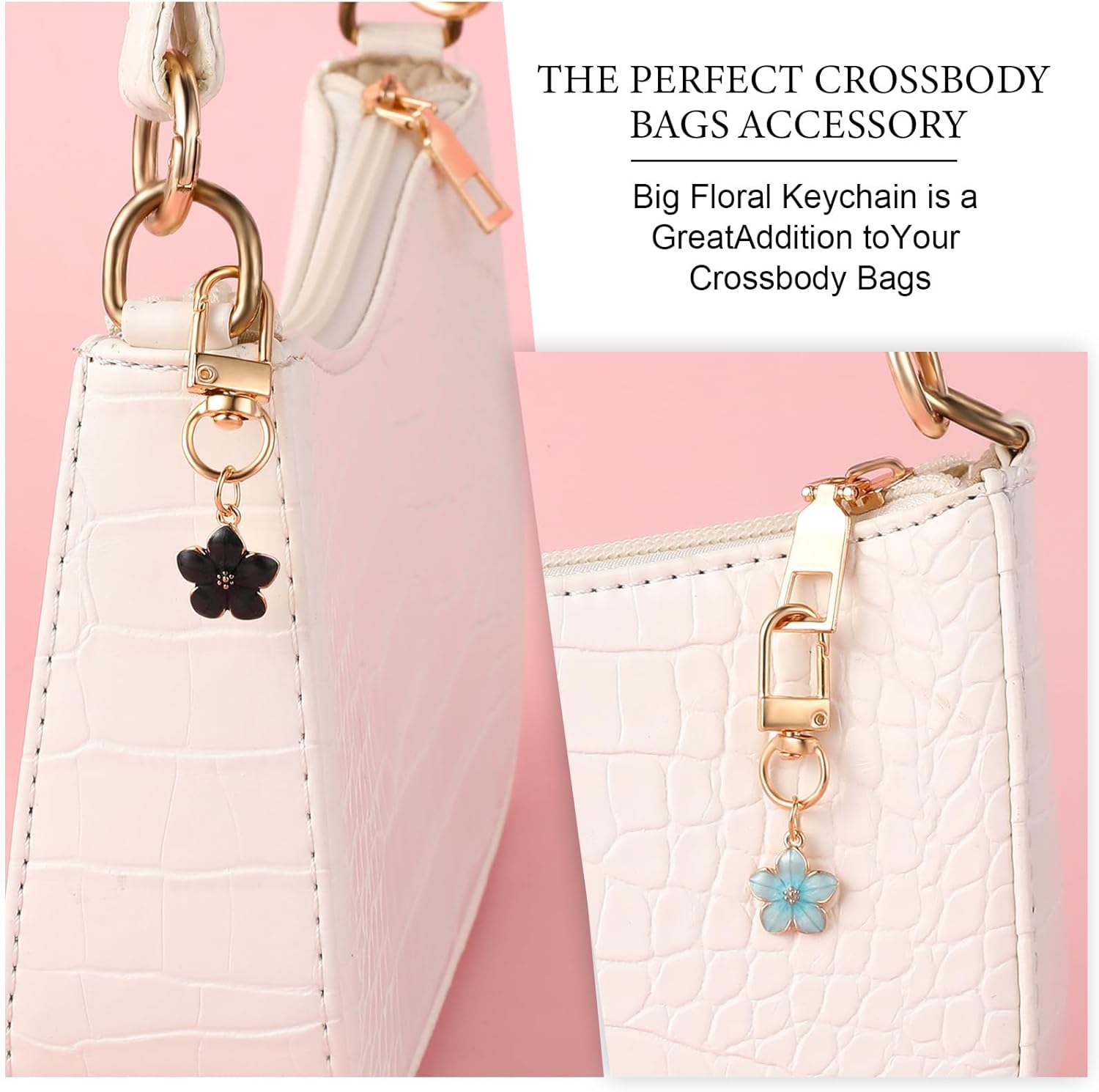 Cute Flower Keychain for Women, 6 Pcs Aesthetic Keychains Purse Charms Zipper Pull Charm Handbag Charms Bag Charms for Handbags Backpack Purse Accessories Car Keys Birthday Valentine Day Gifts - Image 4