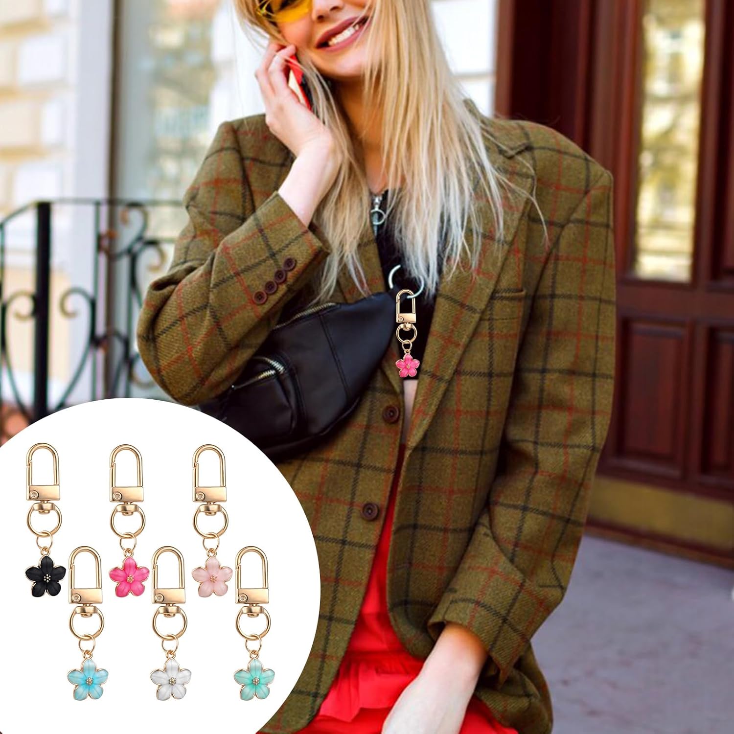 Cute Flower Keychain for Women, 6 Pcs Aesthetic Keychains Purse Charms Zipper Pull Charm Handbag Charms Bag Charms for Handbags Backpack Purse Accessories Car Keys Birthday Valentine Day Gifts - Image 6