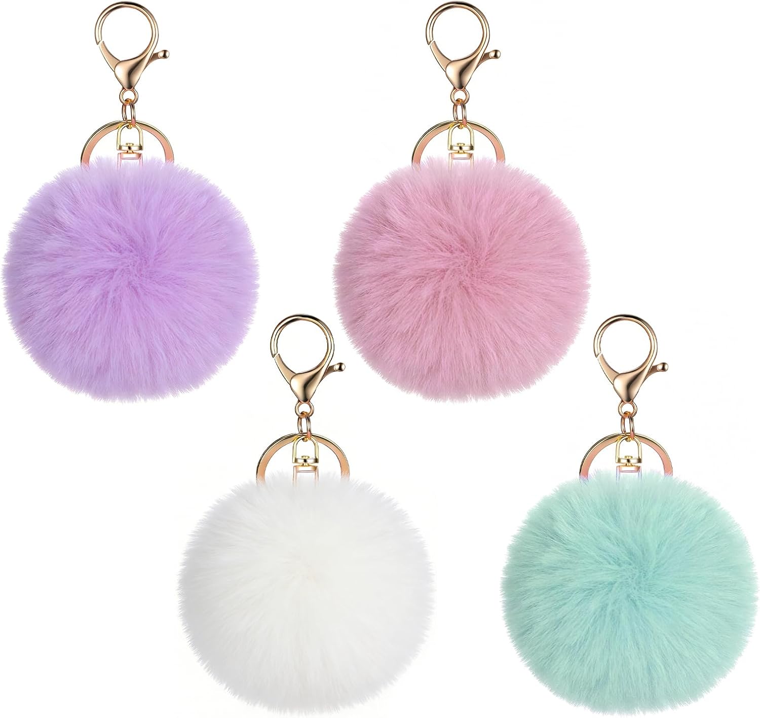 4 Pcs Pom Pom Keychains, Artificial Fur Ball Keychain Charms Ball Keyrings, Soft Fluffy Plush Tote Pendant Pompom Key Chains, Cute Colorful Car Bag Charm Purse Bag Accessories for Women (4 Colors) - Image 1