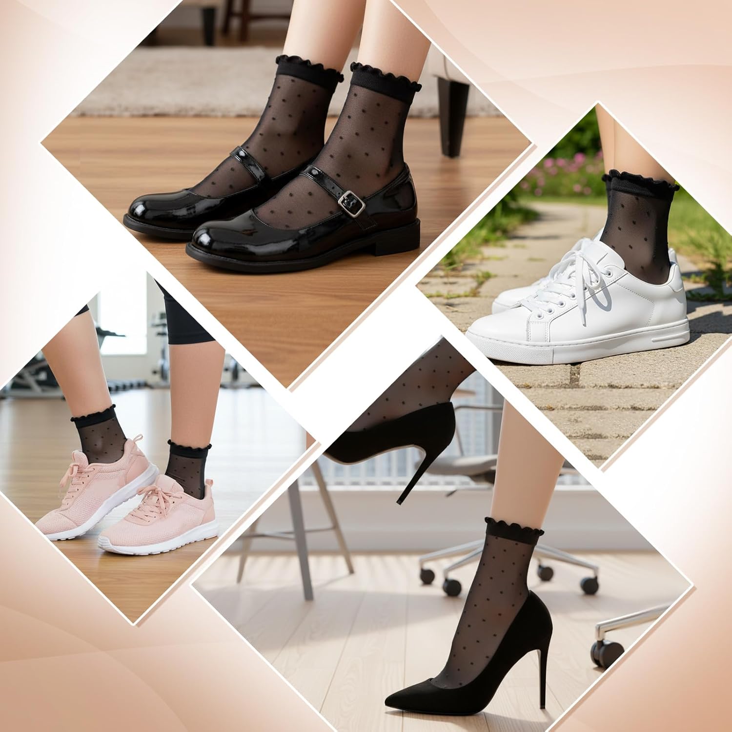 3 Pairs Women Sheer Ankle Socks, Ruffle Polka Dot Lace Mesh Black Sheer Socks, Nylon Stretchy Breathable Thin Fishnet Dress Sock with Reinforced Toe, Elegant Casual Stockings for Summer - Image 3