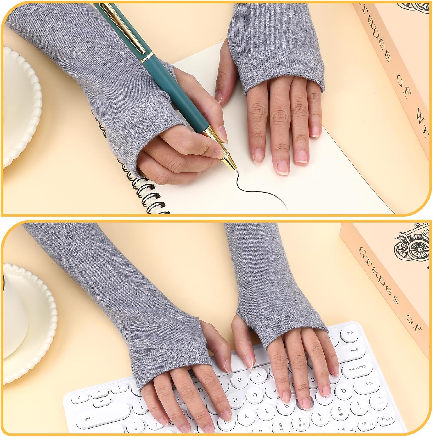 4 Pairs Arm Warmers Women Winter Long Fingerless Gloves Knit Mitten Elbow Length Gloves with Thumb Hole, Warm and Comfortable (Black, Coffee, Dark Gray, Light Gray) - Image 7