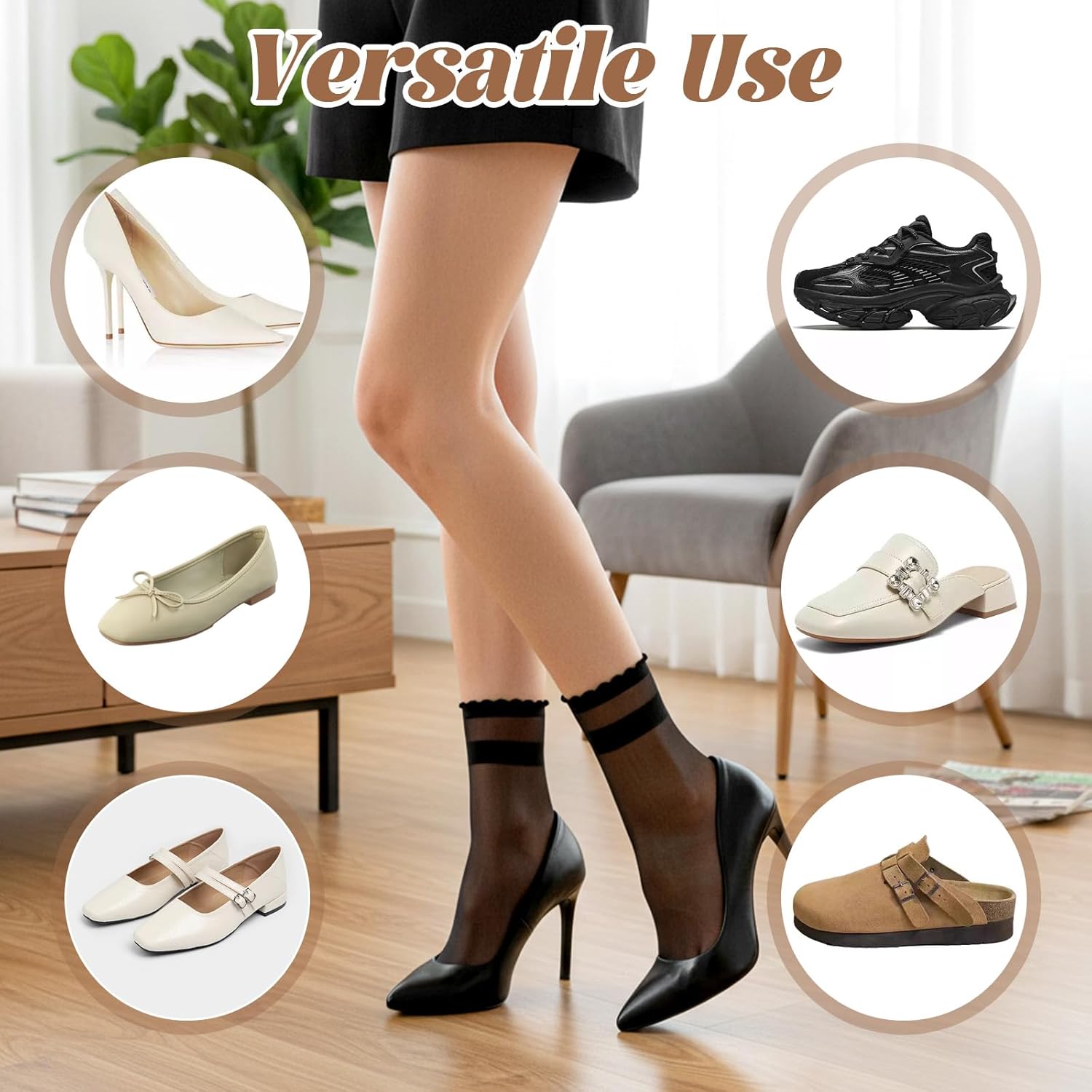 8 Pairs Womens Sheer Ruffle Socks, Ultra Thin Nude Ankle Socks, See Through Silk Nylon Stockings, Anti-Slip Invisible Elastic Short Sheer Sock for Women, Cool Breathable Summer Sock (4 Colors) - Image 5