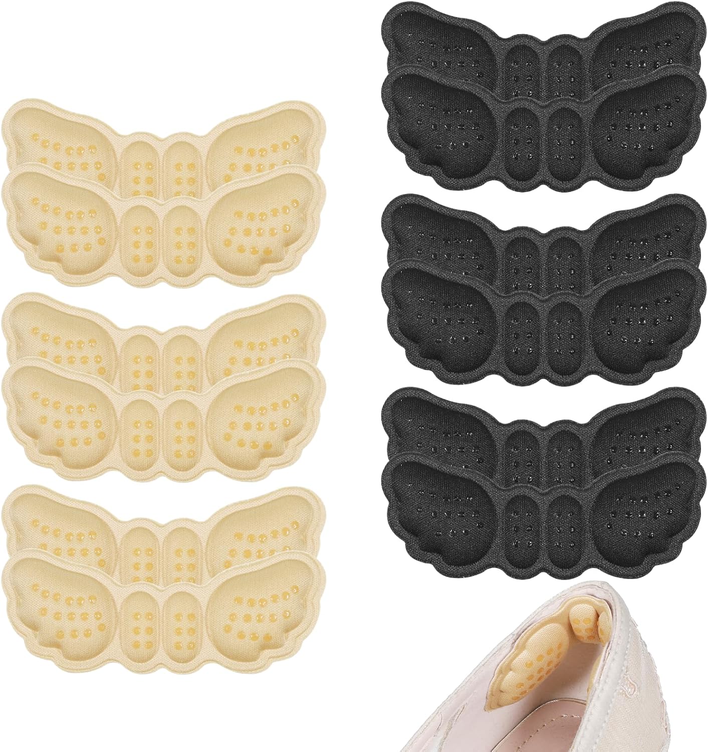 6 Pairs Heel Pads for Shoes, Soft Heel Grips Cushion Comfortable Heels Pads Cushion Protectors Inserts for Men Women Pain Relief, Improved Fit Loose Shoes, Comfort Protectors (Black, Beige) - Image 1