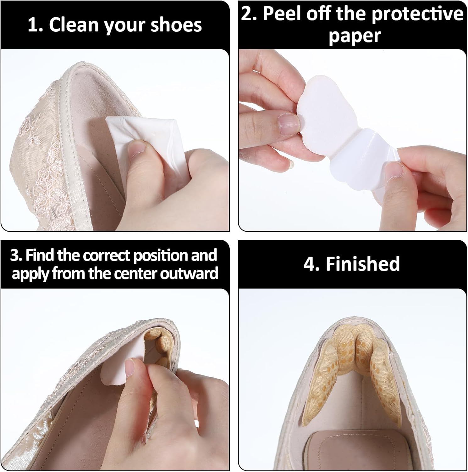 6 Pairs Heel Pads for Shoes, Soft Heel Grips Cushion Comfortable Heels Pads Cushion Protectors Inserts for Men Women Pain Relief, Improved Fit Loose Shoes, Comfort Protectors (Black, Beige) - Image 3
