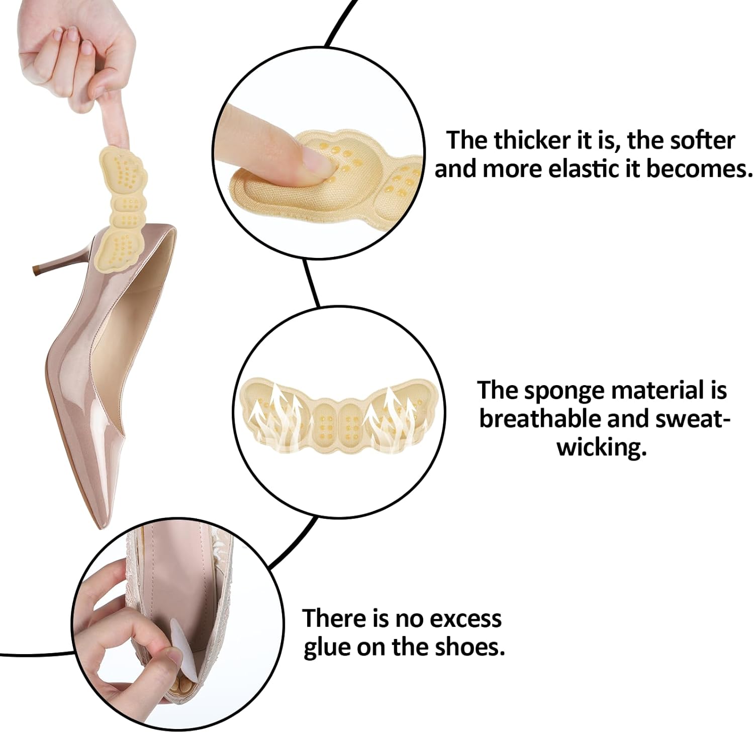 6 Pairs Heel Pads for Shoes, Soft Heel Grips Cushion Comfortable Heels Pads Cushion Protectors Inserts for Men Women Pain Relief, Improved Fit Loose Shoes, Comfort Protectors (Black, Beige) - Image 4