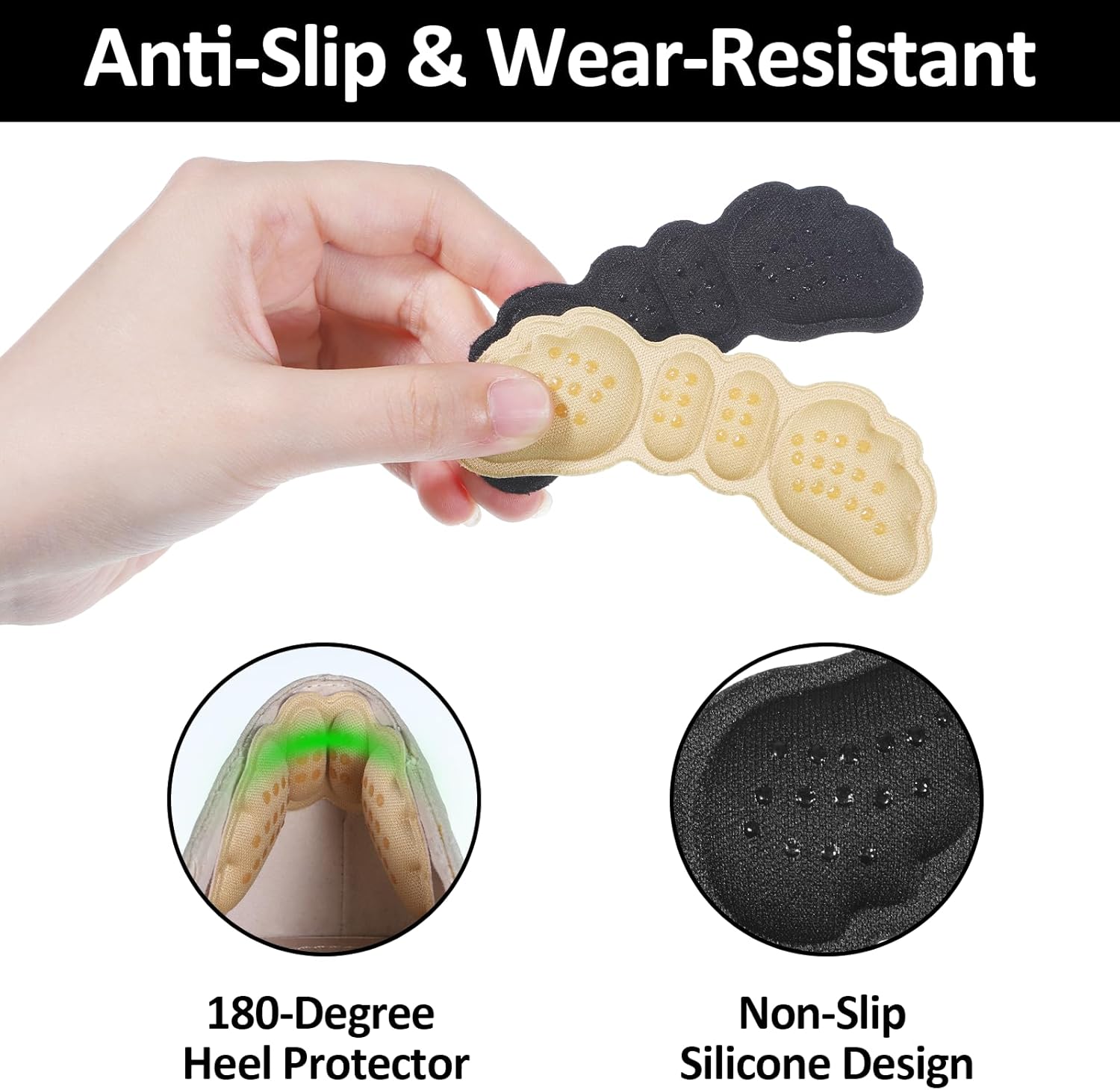 6 Pairs Heel Pads for Shoes, Soft Heel Grips Cushion Comfortable Heels Pads Cushion Protectors Inserts for Men Women Pain Relief, Improved Fit Loose Shoes, Comfort Protectors (Black, Beige) - Image 6