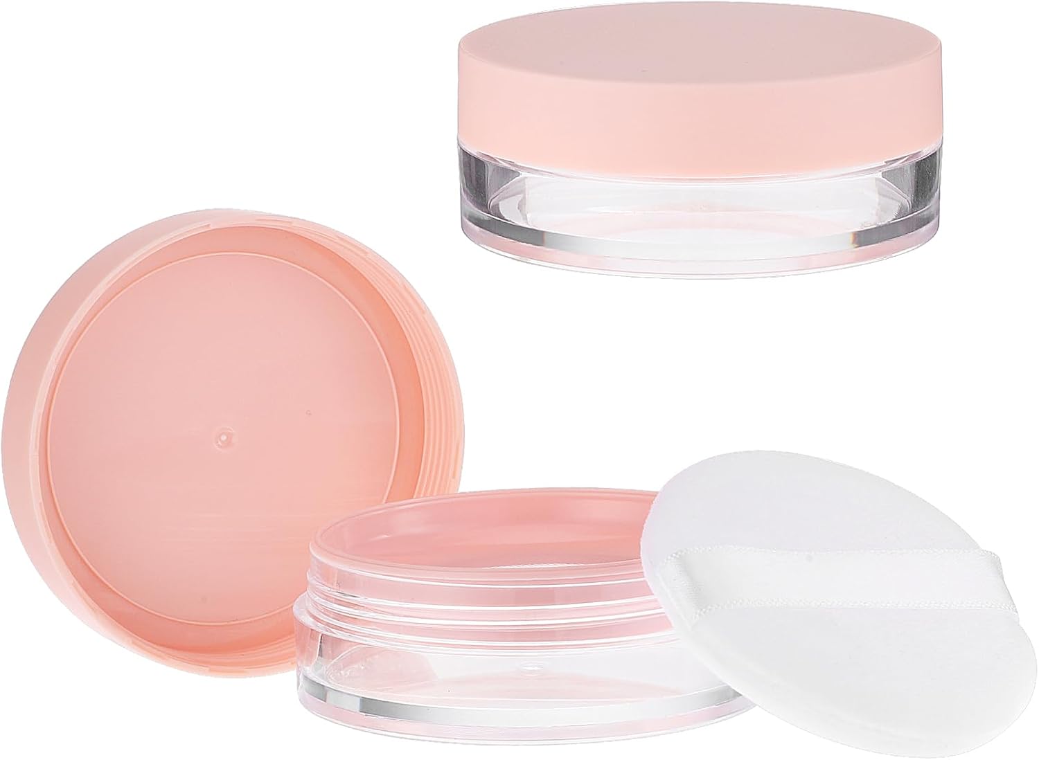 10ml (0.34oz) Loose Powder Containers, No Leak Plastic Empty Reusable Refillable Travel Compact Portable Makeup Powder Case Container with Pink Screw Lid, Elastic Net Sifter Sponge Puff - Image 1