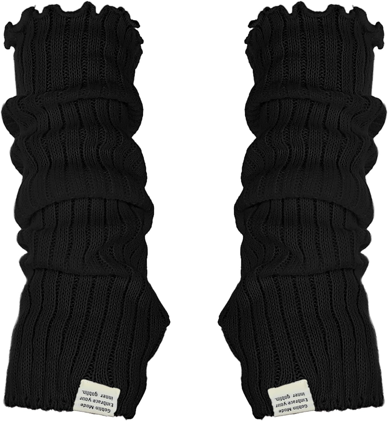 Black Arm Warmers Women Winter Long Black Cotton Fingerless Gloves Knit Mitten Elbow Length Gloves with Thumb Hole, Warm and Comfortable (Cotton) - Image 1
