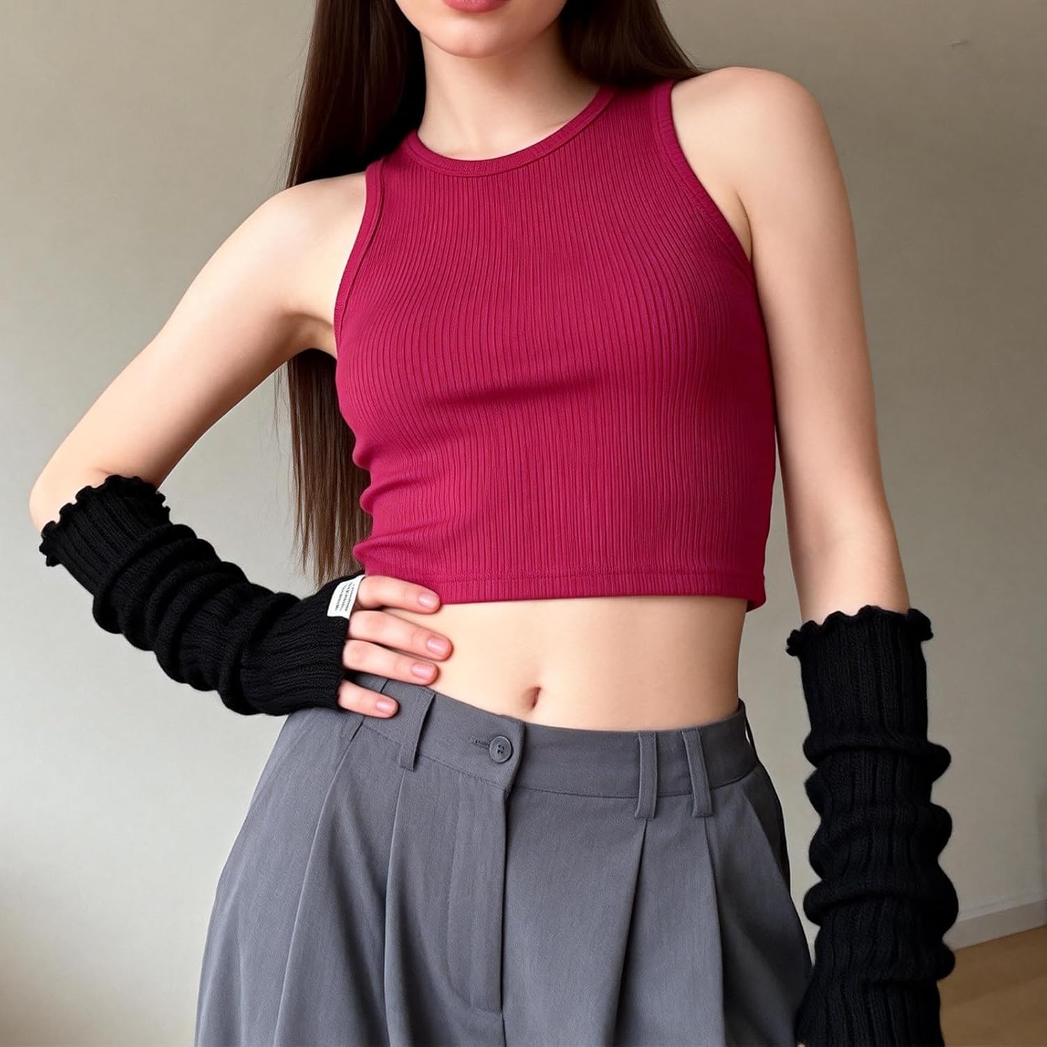 Black Arm Warmers Women Winter Long Black Cotton Fingerless Gloves Knit Mitten Elbow Length Gloves with Thumb Hole, Warm and Comfortable (Cotton) - Image 7