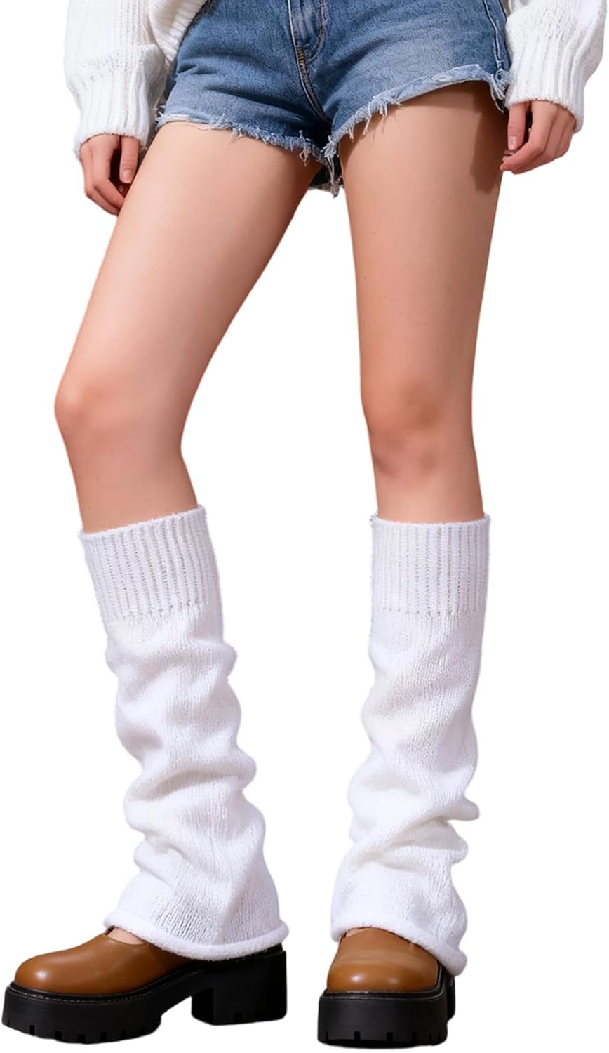 White Leg Warmers, Kawaii Leg Warmers, Goth Flared Legs Warmer, Ankle Warmer, Harajuku Crochet Baggy Cuff Gothic Socks Goth Lolita Accessories for Women Girls - Image 1