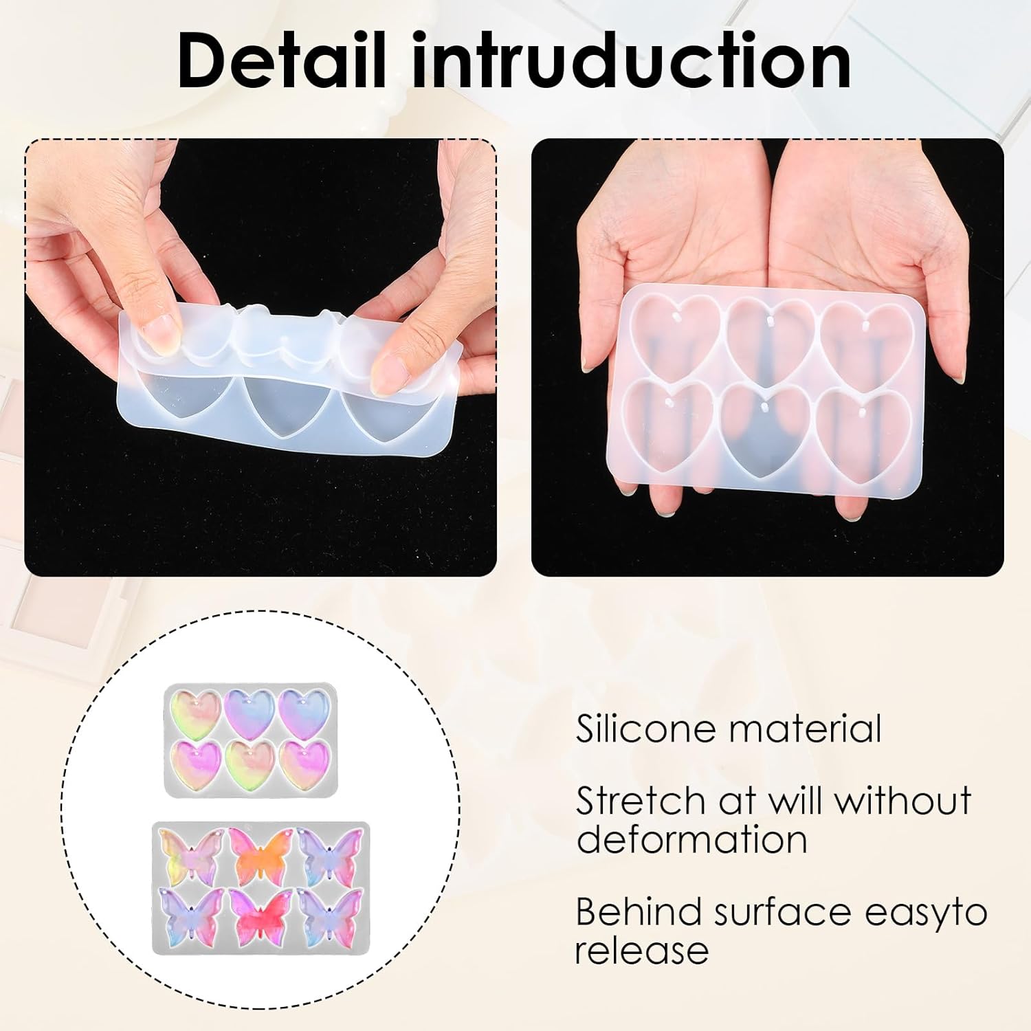 Butterfly Molds Silicone, 2 Pack Fondant Molds 6 Grids Epoxy Resin Mold with Hole Keychain Pendant Mold Heart Shape for DIY Crafts Jewelry Making - Image 3