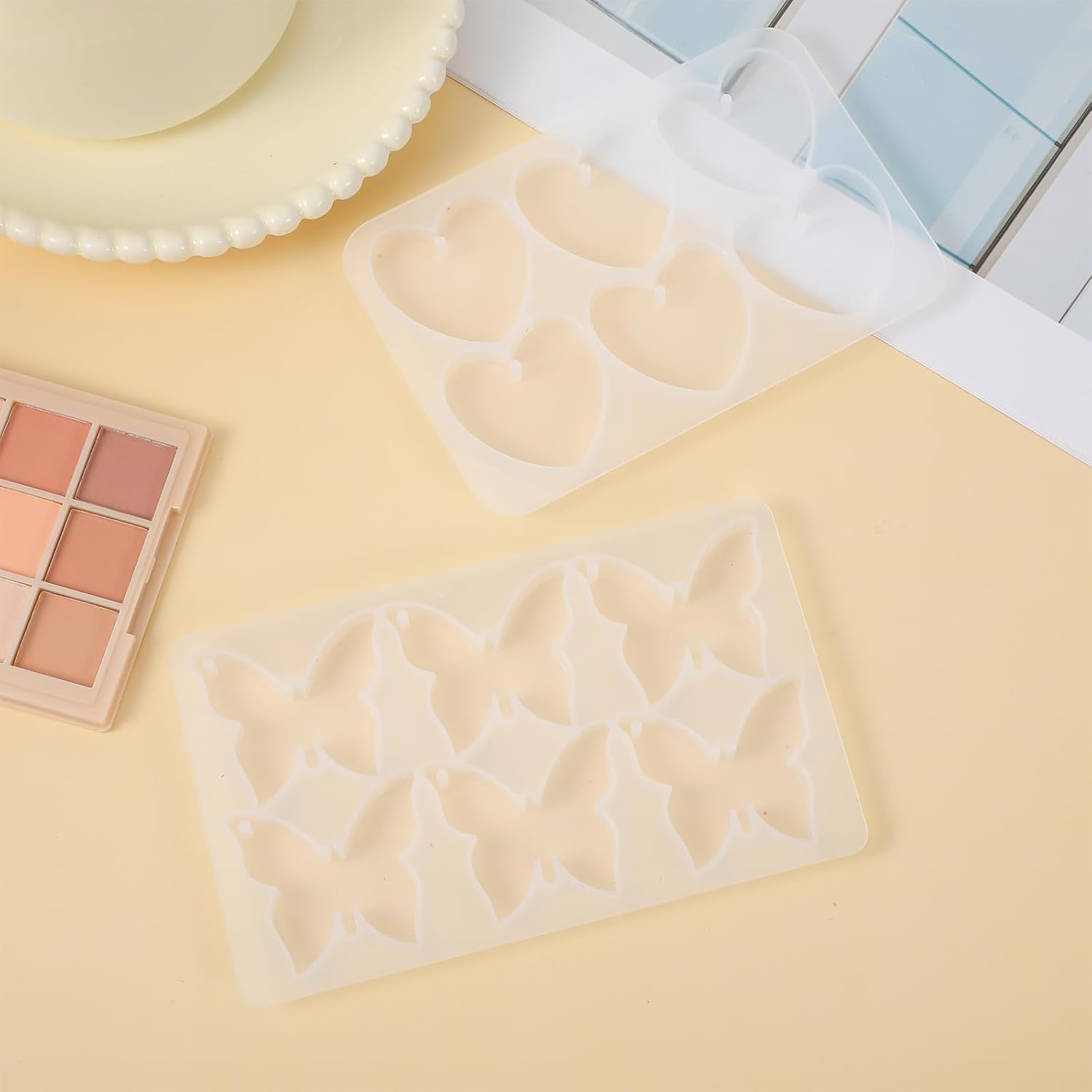 Butterfly Molds Silicone, 2 Pack Fondant Molds 6 Grids Epoxy Resin Mold with Hole Keychain Pendant Mold Heart Shape for DIY Crafts Jewelry Making - Image 5