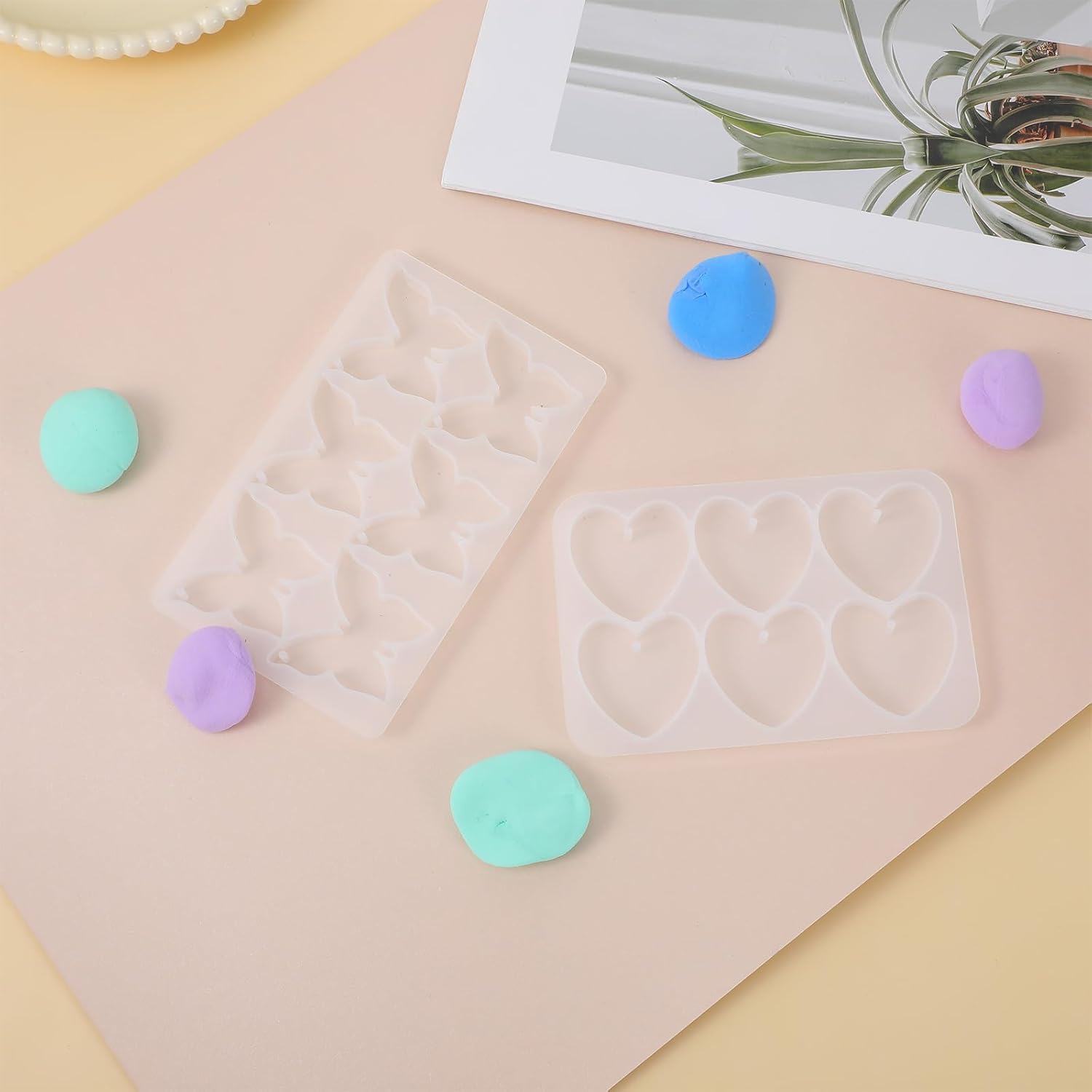 Butterfly Molds Silicone, 2 Pack Fondant Molds 6 Grids Epoxy Resin Mold with Hole Keychain Pendant Mold Heart Shape for DIY Crafts Jewelry Making - Image 7