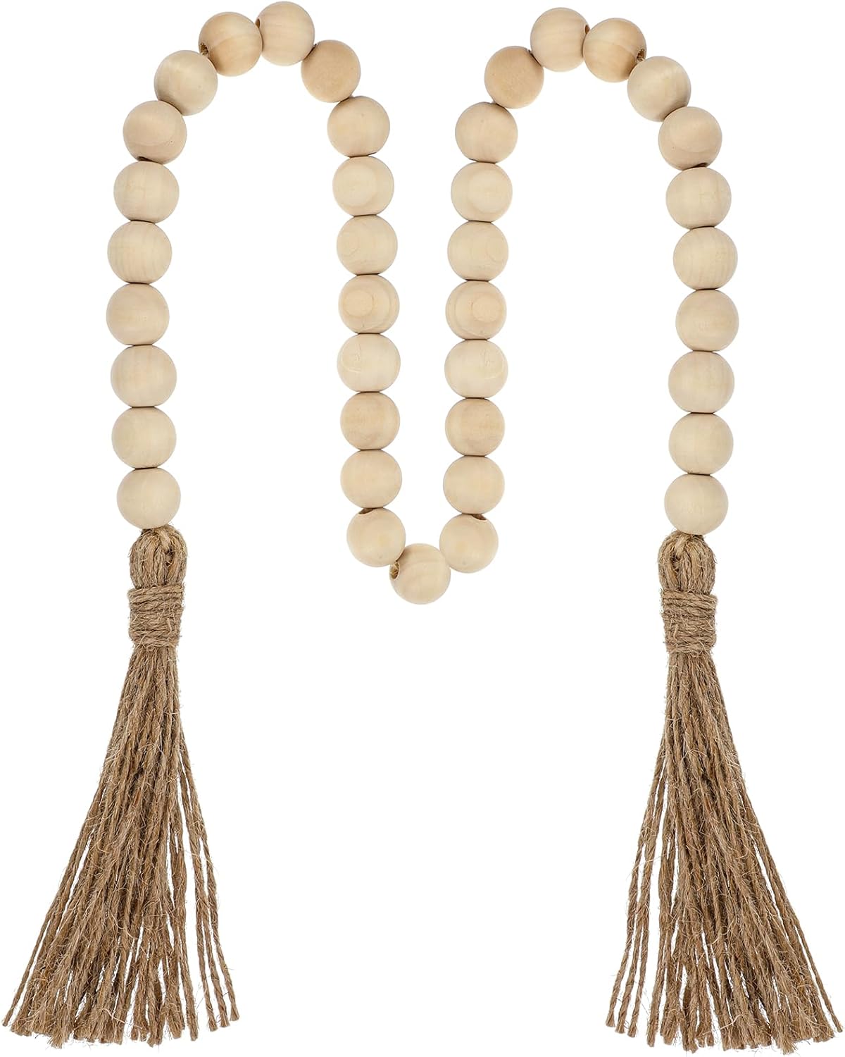 34in Farmhouse Wood Beads Garland with Tassels, Decorative Bead Home Decor Wooden Beads Garland Country Room Hanging for Wood Entryway Table, Shelf, Tray, Curtain Decor (Beige) - Image 1