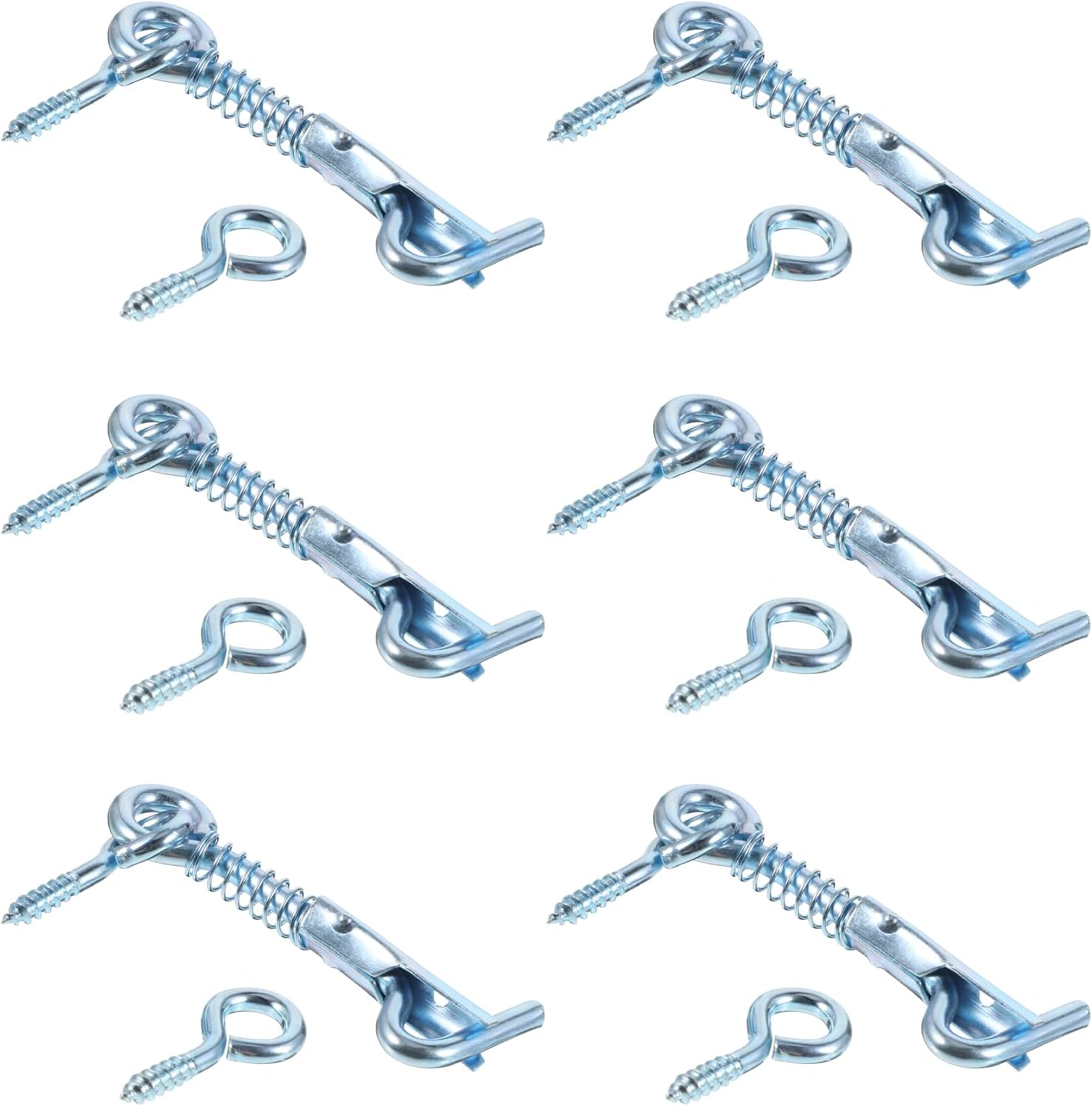 6 Pack Safety Hook and Eye Latch, 2 Inch Stainless Steel Spring Lock Gate Latch, Heavy Duty Rustproof Wire Gate Hook for Farm, Barn, Bathroom Doors, Family Security, Durable Outdoor Indoor Use - Image 1